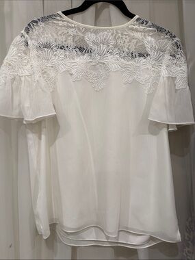 Ted Baker London White Lace Yoke Flutter Sleeve Blouse